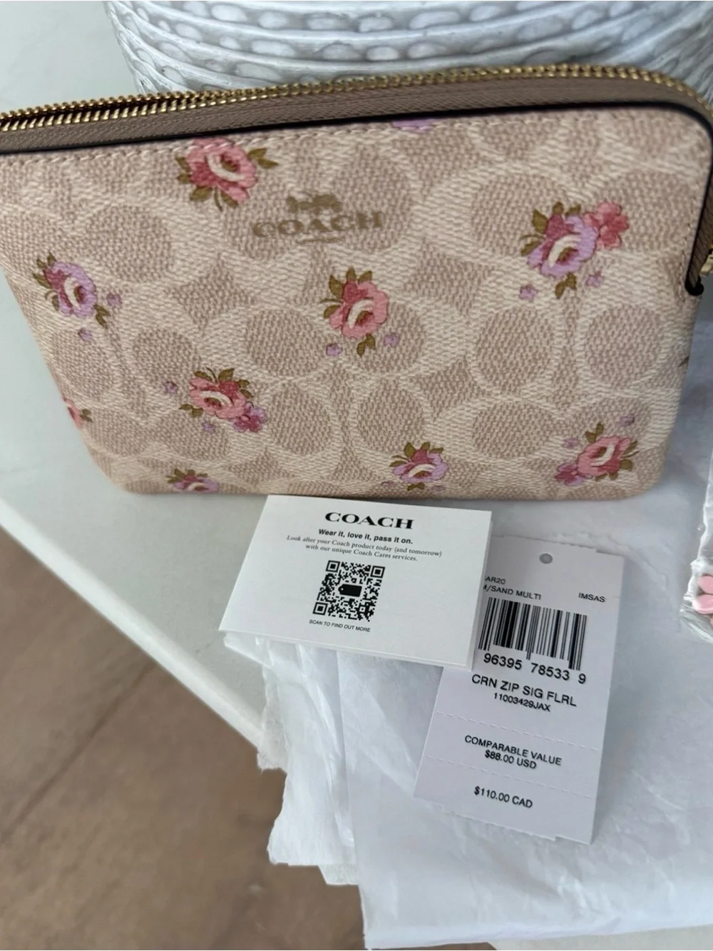 Coach Corner Zip Wristlet In Signature Canvas With Floral Print